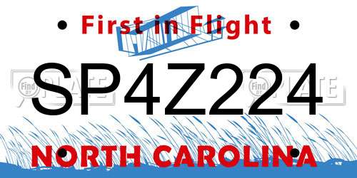 SP4Z224 North Carolina License Plate