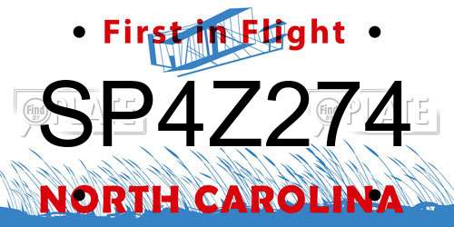 SP4Z274 North Carolina License Plate