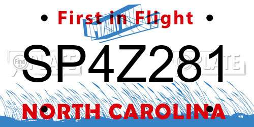 SP4Z281 North Carolina License Plate