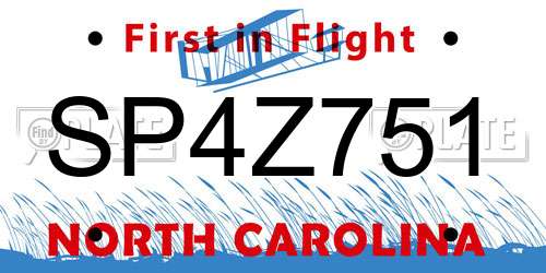 SP4Z751 North Carolina License Plate