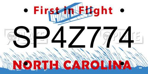 SP4Z774 North Carolina License Plate