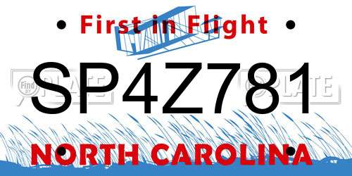 SP4Z781 North Carolina License Plate
