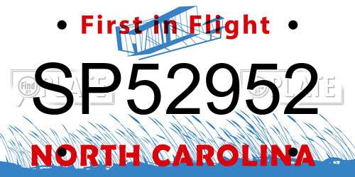 SP52952 North Carolina License Plate