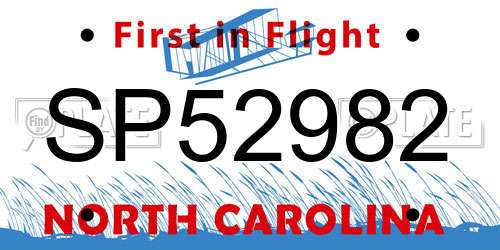 SP52982 North Carolina License Plate