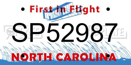 SP52987 North Carolina License Plate