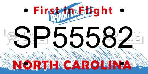 SP55582 North Carolina License Plate