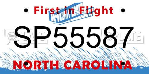 SP55587 North Carolina License Plate