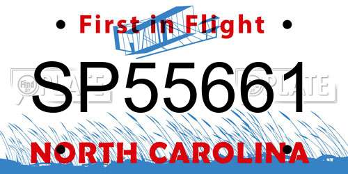 SP55661 North Carolina License Plate