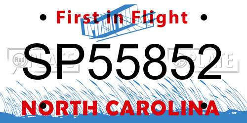 SP55852 North Carolina License Plate