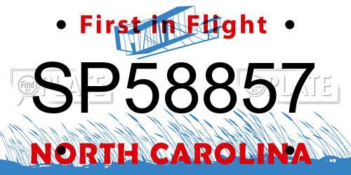SP58857 North Carolina License Plate