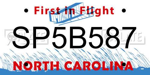 SP5B587 North Carolina License Plate