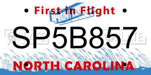 SP5B857 North Carolina License Plate