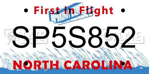 SP5S852 North Carolina License Plate