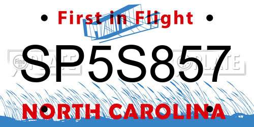 SP5S857 North Carolina License Plate