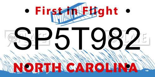 SP5T982 North Carolina License Plate