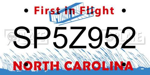 SP5Z952 North Carolina License Plate
