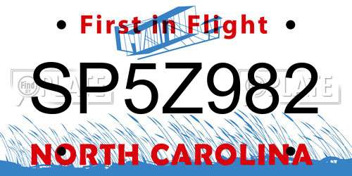 SP5Z982 North Carolina License Plate
