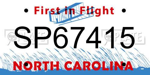 SP67415 North Carolina License Plate