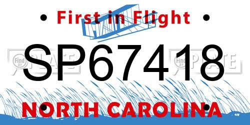 SP67418 North Carolina License Plate
