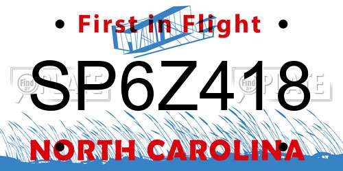 SP6Z418 North Carolina License Plate
