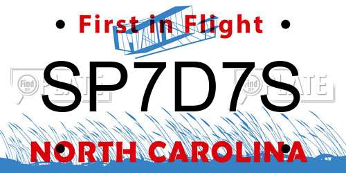 SP7D7S North Carolina License Plate