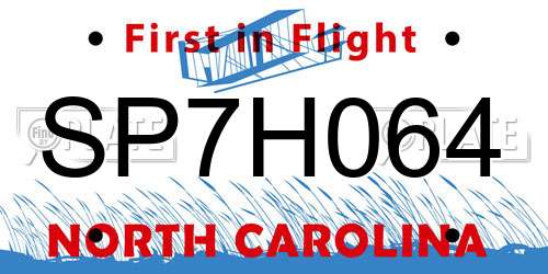 SP7H064 North Carolina License Plate