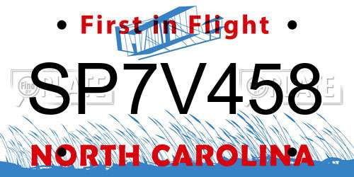 SP7V458 North Carolina License Plate