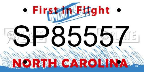 SP85557 North Carolina License Plate
