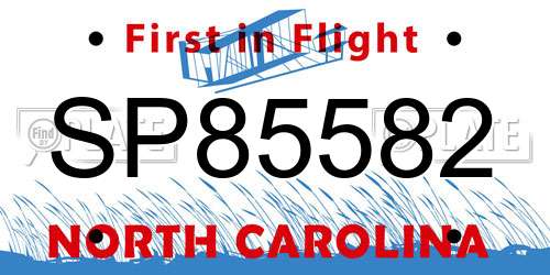 SP85582 North Carolina License Plate