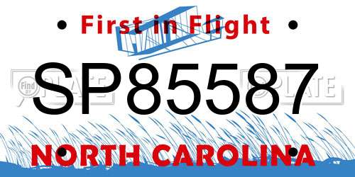 SP85587 North Carolina License Plate