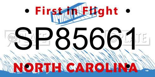 SP85661 North Carolina License Plate