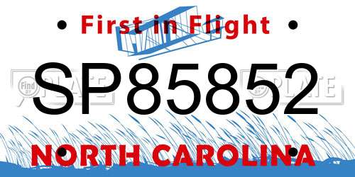 SP85852 North Carolina License Plate