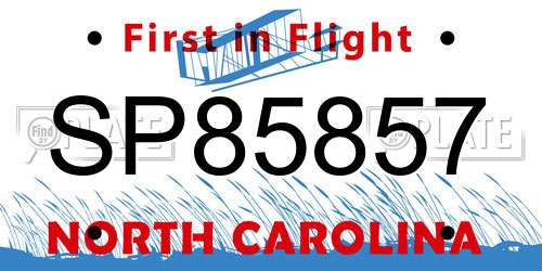 SP85857 North Carolina License Plate