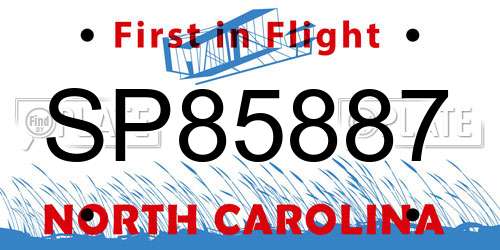 SP85887 North Carolina License Plate