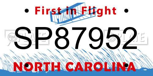 SP87952 North Carolina License Plate