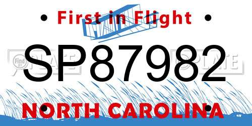 SP87982 North Carolina License Plate