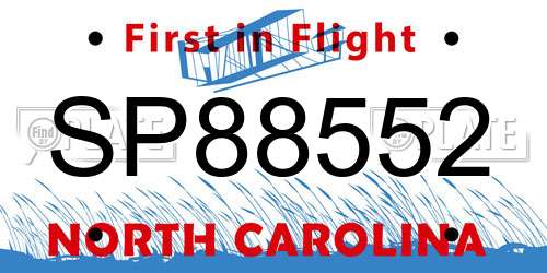 SP88552 North Carolina License Plate