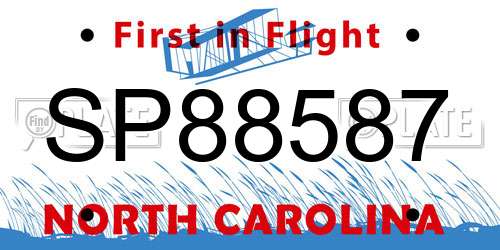 SP88587 North Carolina License Plate