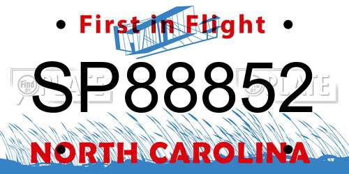 SP88852 North Carolina License Plate