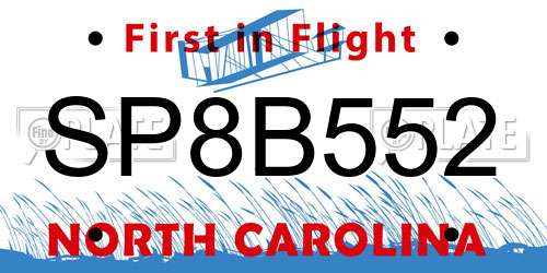 SP8B552 North Carolina License Plate
