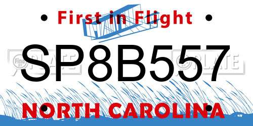 SP8B557 North Carolina License Plate