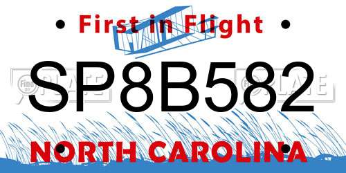 SP8B582 North Carolina License Plate