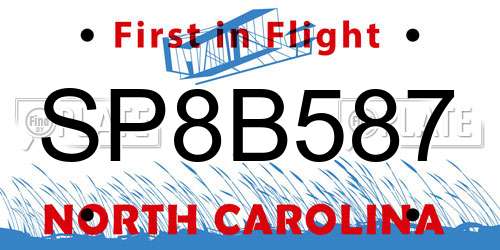 SP8B587 North Carolina License Plate