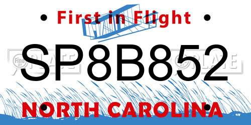 SP8B852 North Carolina License Plate
