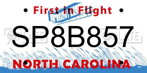 SP8B857 North Carolina License Plate