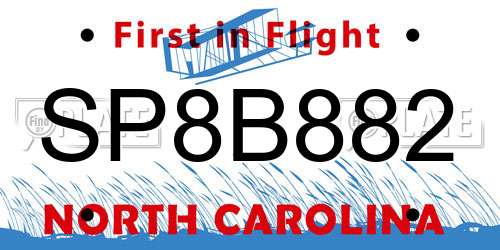 SP8B882 North Carolina License Plate