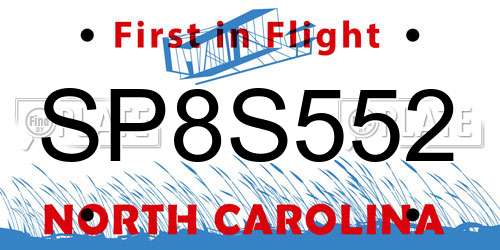 SP8S552 North Carolina License Plate