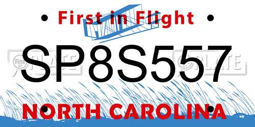 SP8S557 North Carolina License Plate