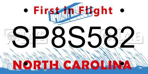 SP8S582 North Carolina License Plate