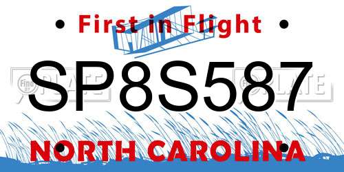 SP8S587 North Carolina License Plate